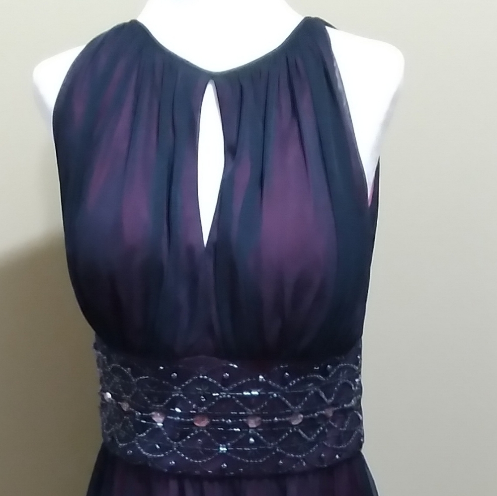 Jessica Howard Long Purple Beaded Belt Gown